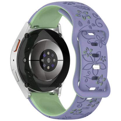 Two-Color Flower Design Floral Engraved Silicone Strap 18/20/22Mm, for Amazfit GTR, Huawei,Garmin  Watch 7 6 5 4