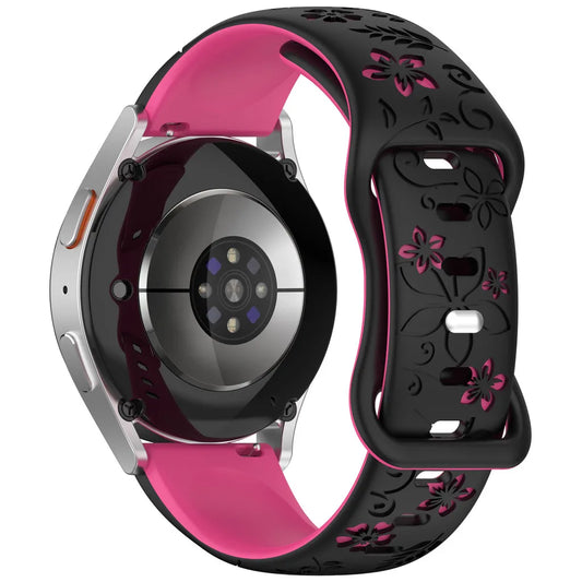 Two-Color Flower Design Floral Engraved Silicone Strap 18/20/22Mm, for Amazfit GTR, Huawei,Garmin  Watch 7 6 5 4
