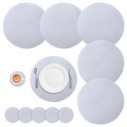 Set of 12 round Braided Table Mat Washable Placemats Non Slip Heat Resistant for Kitchen Dining Tables Pad with Cup Coasters