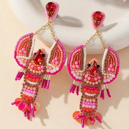 Handmade Beaded Lobster Earrings,Boho Seed Bead Earrings,Beach Vacation Party Gifts Women Accessories