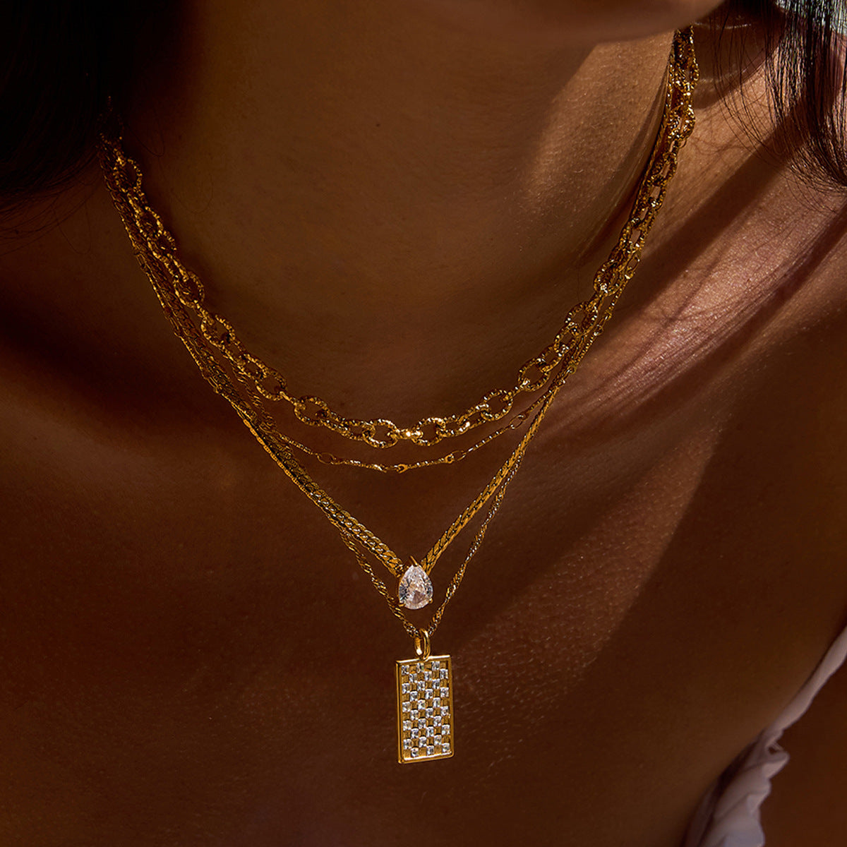 Rhinestone Titanium Steel Necklace Light Luxury High-End Jewelry Non-Fading Stainless Steel Jewelry Women&#039;s