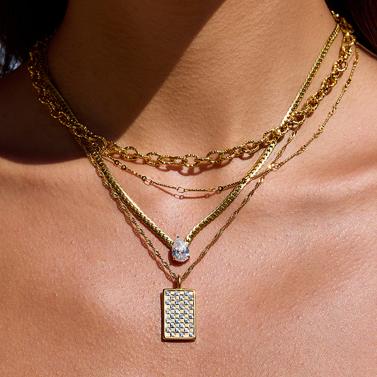 Rhinestone Titanium Steel Necklace Light Luxury High-End Jewelry Non-Fading Stainless Steel Jewelry Women&#039;s