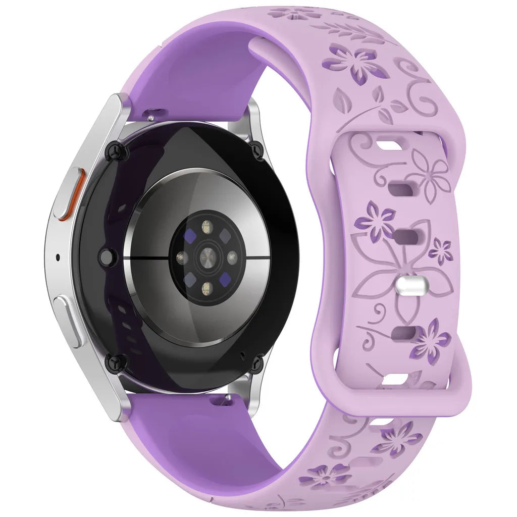 Two-Color Flower Design Floral Engraved Silicone Strap 18/20/22Mm, for Amazfit GTR, Huawei,Garmin  Watch 7 6 5 4