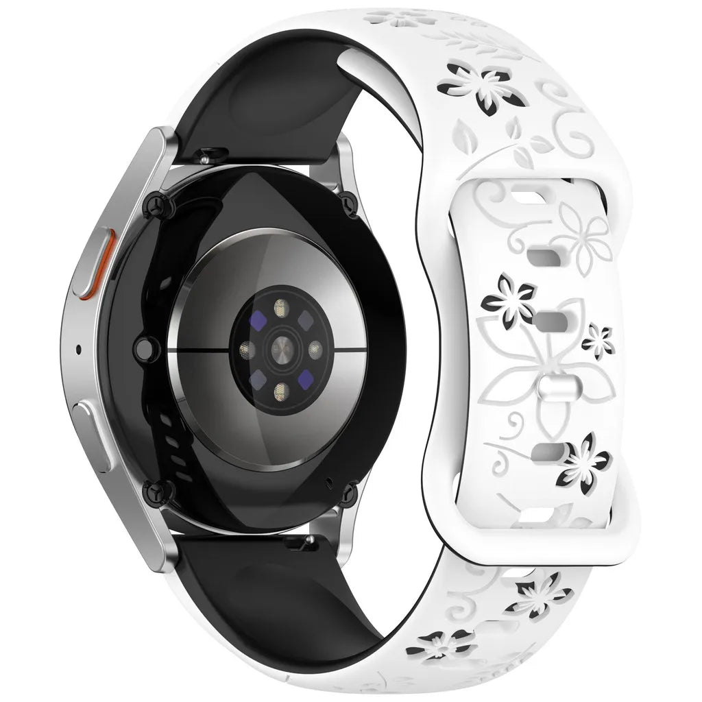 Two-Color Flower Design Floral Engraved Silicone Strap 18/20/22Mm, for Amazfit GTR, Huawei,Garmin  Watch 7 6 5 4