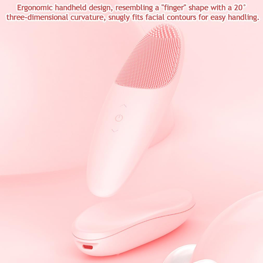 Facial Cleansing Brush, Waterproof and Rechargeable Face Scrub Brush for Men,Cleansing, Exfoliating and Massaging, Electric Face Scrubber with 42°C Constant Temperature Design-Pink