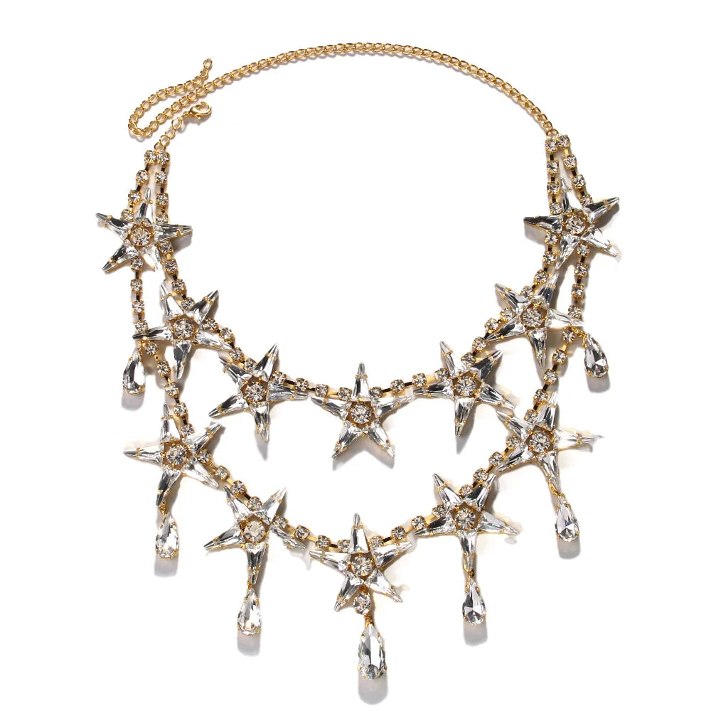 Stonefans Statement Exaggerate Star Choker Necklace Costume Jewellery Dramatic Water Drop Lady Rhinestone Necklace Girl Gifts