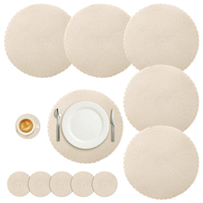 Set of 12 round Braided Table Mat Washable Placemats Non Slip Heat Resistant for Kitchen Dining Tables Pad with Cup Coasters