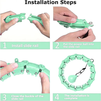 Smart Weighted Hoola Hoops, Fitness Hoop Weight Loss Hoola Hoops, Detachable Knots Adjustable Weight Auto-Spinning Ball Weight Loss (Mint Green, 24 Knots)