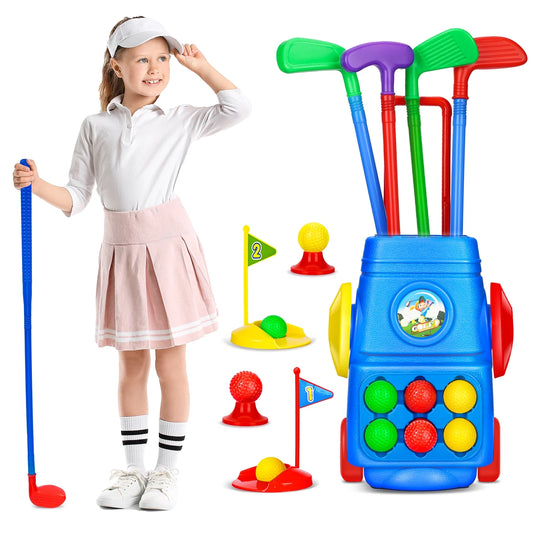 Kids Golf Toy Set, Toddler Golf Club Game Play Set with 4 Golf Sticks, 6 Balls, 2 Practice Holes, Indoor Outdoor Exercise Golf Sports Kit for Boys Girls, Age 3+