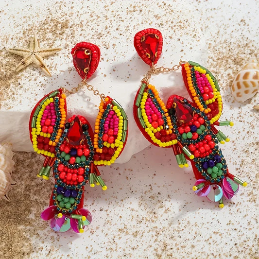 Handmade Beaded Lobster Earrings,Boho Seed Bead Earrings,Beach Vacation Party Gifts Women Accessories