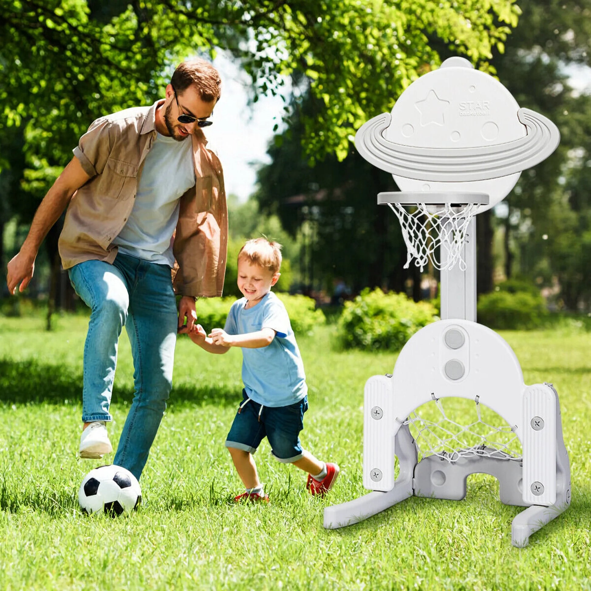 3 in 1 Kids Basketball Hoop Set Adjustable Sports Activity Center W/ Balls White