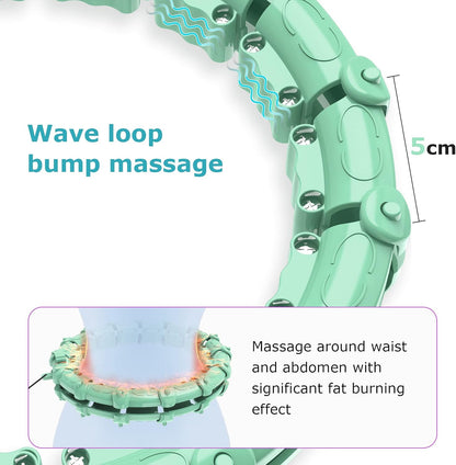 Smart Weighted Hoola Hoops, Fitness Hoop Weight Loss Hoola Hoops, Detachable Knots Adjustable Weight Auto-Spinning Ball Weight Loss (Mint Green, 24 Knots)