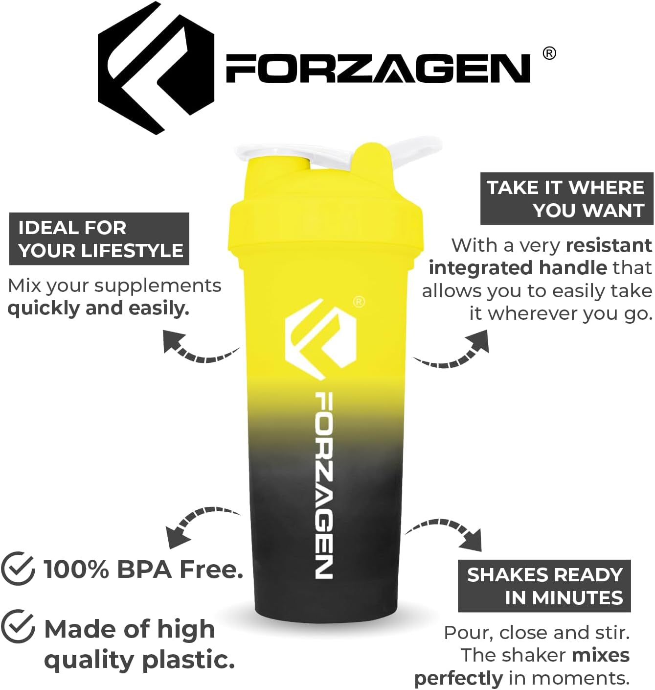 Shaker Bottle 26 Oz for Pre & Post Workout Drinks (Black and Yellow)