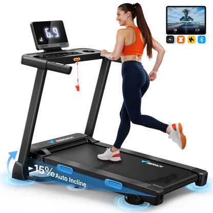 Folding Treadmill with 15% Auto Incline, Fitness Treadmill for Home with APP, 300 Lbs Capacity