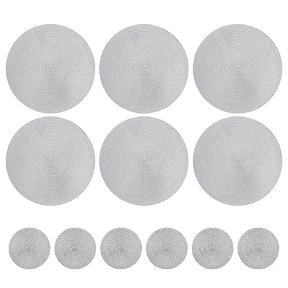 Set of 12 round Braided Table Mat Washable Placemats Non Slip Heat Resistant for Kitchen Dining Tables Pad with Cup Coasters