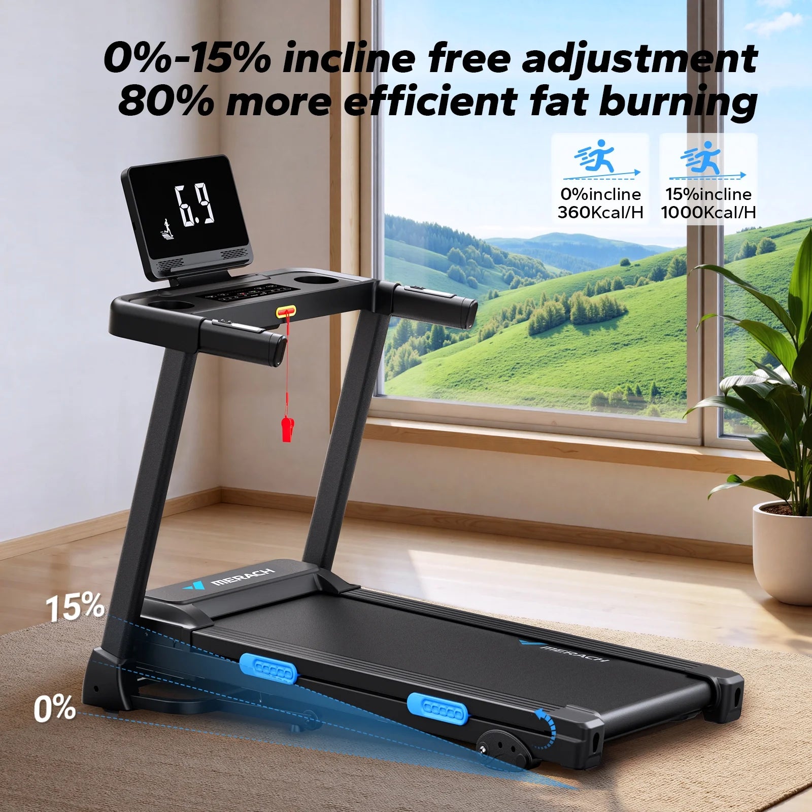 Folding Treadmill with 15% Auto Incline, Fitness Treadmill for Home with APP, 300 Lbs Capacity