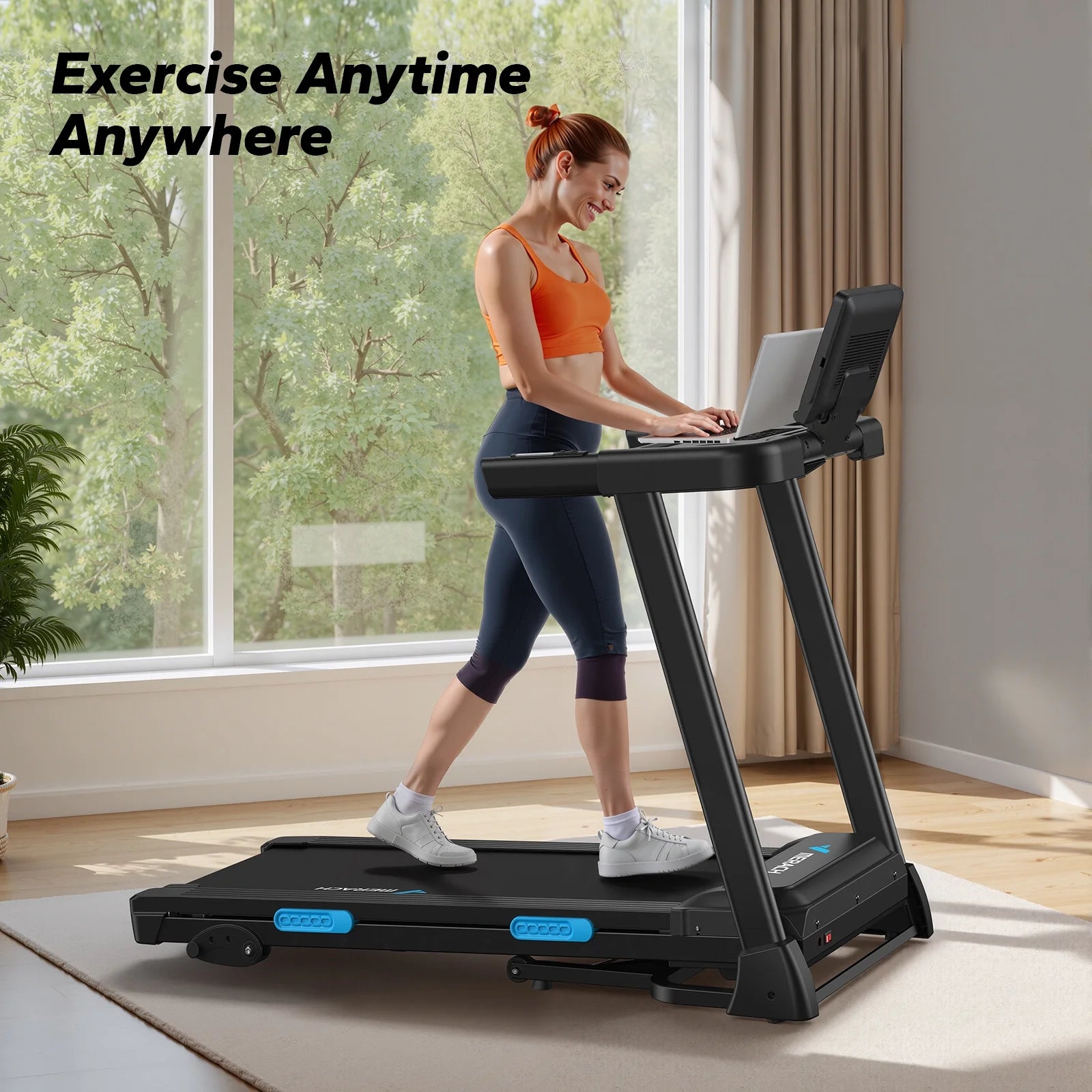 Folding Treadmill with 15% Auto Incline, Fitness Treadmill for Home with APP, 300 Lbs Capacity