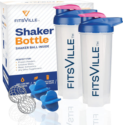 [2 Pack Sports Shaker Bottle - Protein Powder, Creatine Mix, Water Enhancer, Supplements | 100% Leak Free, BPA Free, Stain & Odor Resistant | X4 Shaker Balls – X2Pink 25Oz (700Ml)