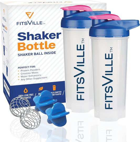 [2 Pack Sports Shaker Bottle - Protein Powder, Creatine Mix, Water Enhancer, Supplements | 100% Leak Free, BPA Free, Stain & Odor Resistant | X4 Shaker Balls – X2Pink 25Oz (700Ml)