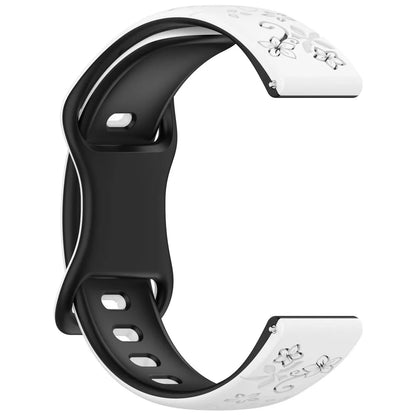 Two-Color Flower Design Floral Engraved Silicone Strap 18/20/22Mm, for Amazfit GTR, Huawei,Garmin  Watch 7 6 5 4