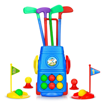 Kids Golf Toy Set, Toddler Golf Club Game Play Set with 4 Golf Sticks, 6 Balls, 2 Practice Holes, Indoor Outdoor Exercise Golf Sports Kit for Boys Girls, Age 3+