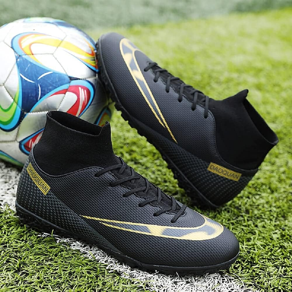 Big Boys Girls Soccer Football Lighweight Durable Turf Football Shoes Anti-Slip Soccer Outdoor Performance Firm Cleats Shoes (Black, Numeric_7_Point_5)