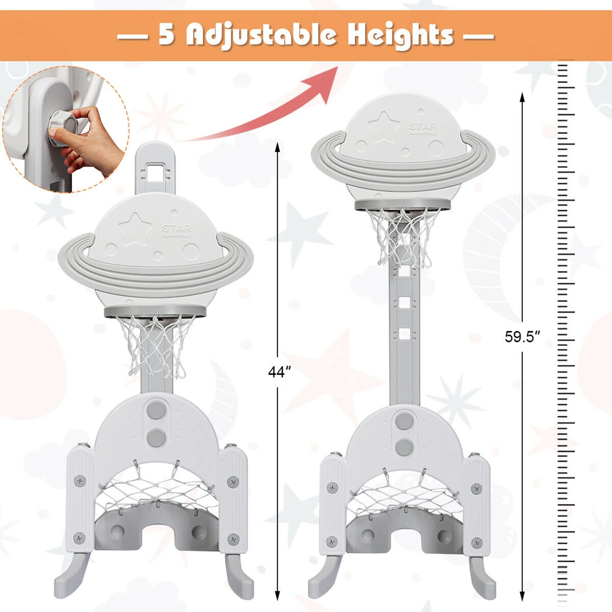 3 in 1 Kids Basketball Hoop Set Adjustable Sports Activity Center W/ Balls White